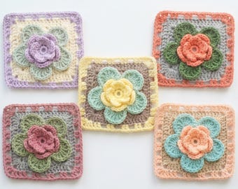 Rose Granny Square Crochet Pattern | June Birth Flower Motif (PDF Download)