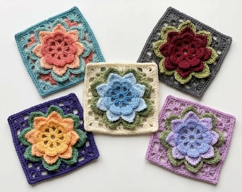 Water Lily Granny Square Crochet Pattern | Floral Motif PDF (Instant Download)