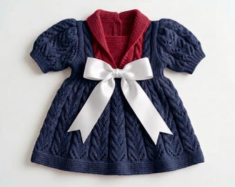 Vintage Baby Dress Knitting Pattern | Sailor Collar Lace Dress (PDF Download)