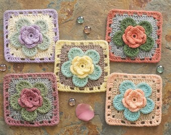 Rose Granny Square Crochet Pattern | June Birth Flower Motif (PDF Download)