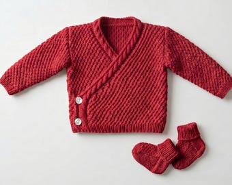 Baby Kimono Cardigan Knitting Pattern | Newborn Sweater Socks Set (PDF Download)