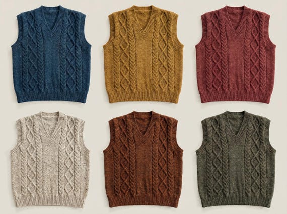 Men's Cable Knit Vest Pattern | Diamond V-Neck Slipover (PDF Download)