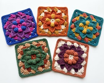 Crochet Granny Square Pattern | Marigold Flower Motif, Beginner Friendly (PDF Download)