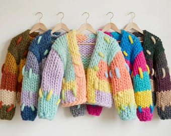 Chunky Knit Cardigan Pattern | Oversized Patchwork Sweater (PDF Download)