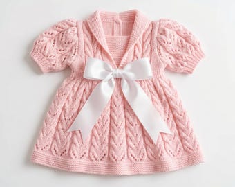 Vintage Baby Dress Knitting Pattern | Lace Sailor Collar, DK Weight (PDF Download)