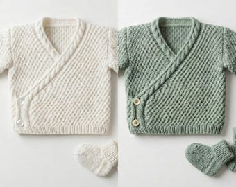 Baby Wrap Cardigan Knitting Pattern | Kimono Jacket Socks Set (0–6 Months) (PDF Download)