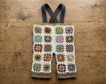 Granny Square Overalls Crochet Pattern | Vintage Baby Romper PDF (Instant Download)