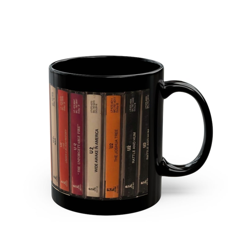 U2 Fans Black Mug, Rattle and Hum Coffee Cup, 11oz Music Lover Gift, Band Merchandise, Rock Music Fan, Gift for Him Her image 1