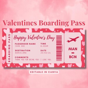 Valentinstag Bordkarte | Bordkarte | Druckbare Flugticket | Valentinstag Geschenk für Ihn Einzigartig | Digitale Bordkarte