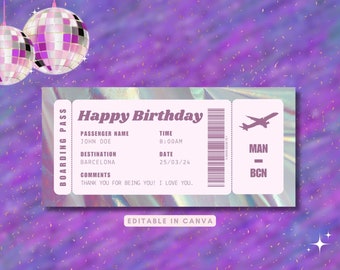 Tarjeta de embarque de cumpleaños / Boleto de embarque / Boleto de avión imprimible / Regalo de cumpleaños para él único / Tarjeta de embarque digital