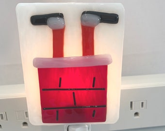 Santa in the chimney fused glass plug in night light.