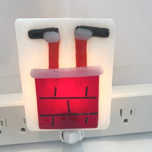 Santa in the chimney fused glass plug in night light.