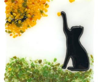 Fused Glass Cat Night Light | Playful Whimsical Decor