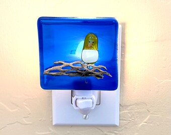 Tweety Bird on Cholla Stick | Blue Night Light |Fused Glass | Stained Glass | 3D Nightlight | Night Light