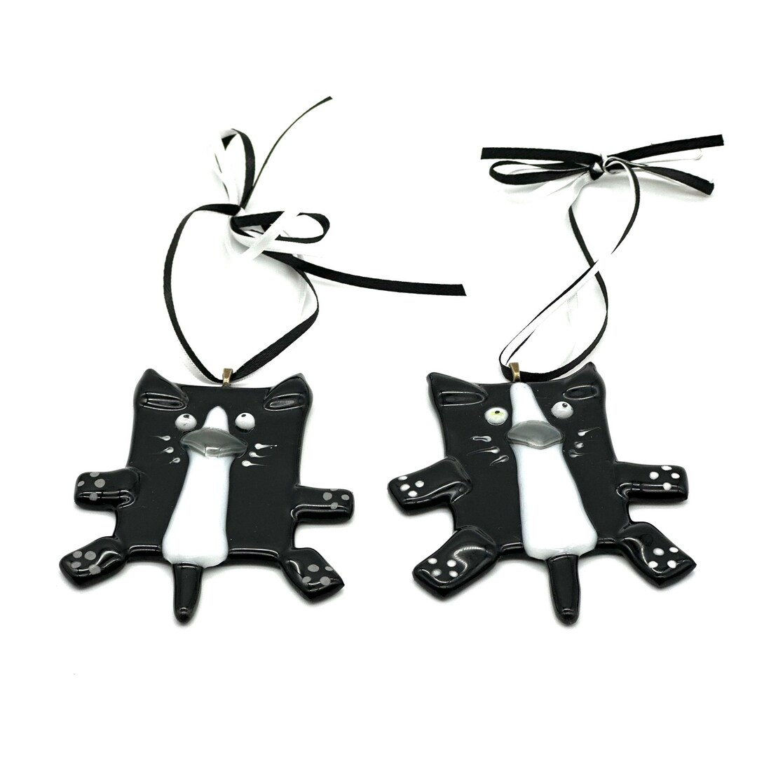 Tuxedo Cat Christmas Ornament Cat Ornament Kitty Ornament Fused Glass