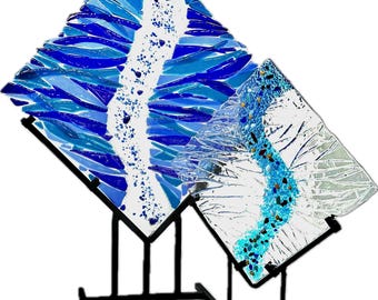Fused Glass Art | Flowing River-Inspired Framed Glass Decor | Abstract Glass Art