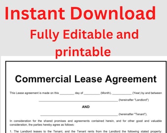 Fully Editable Commercial Lease agreement template I 2 Pages l Easy and simple