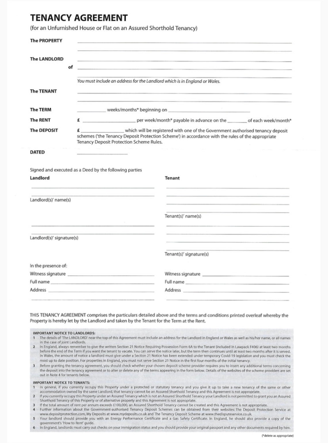 Assured Shorthold Tenancy Agreement For Unfurnished House flat Valid In assured-shorthold-tenancy-agreement-for-unfurnished-house-flat-valid-in