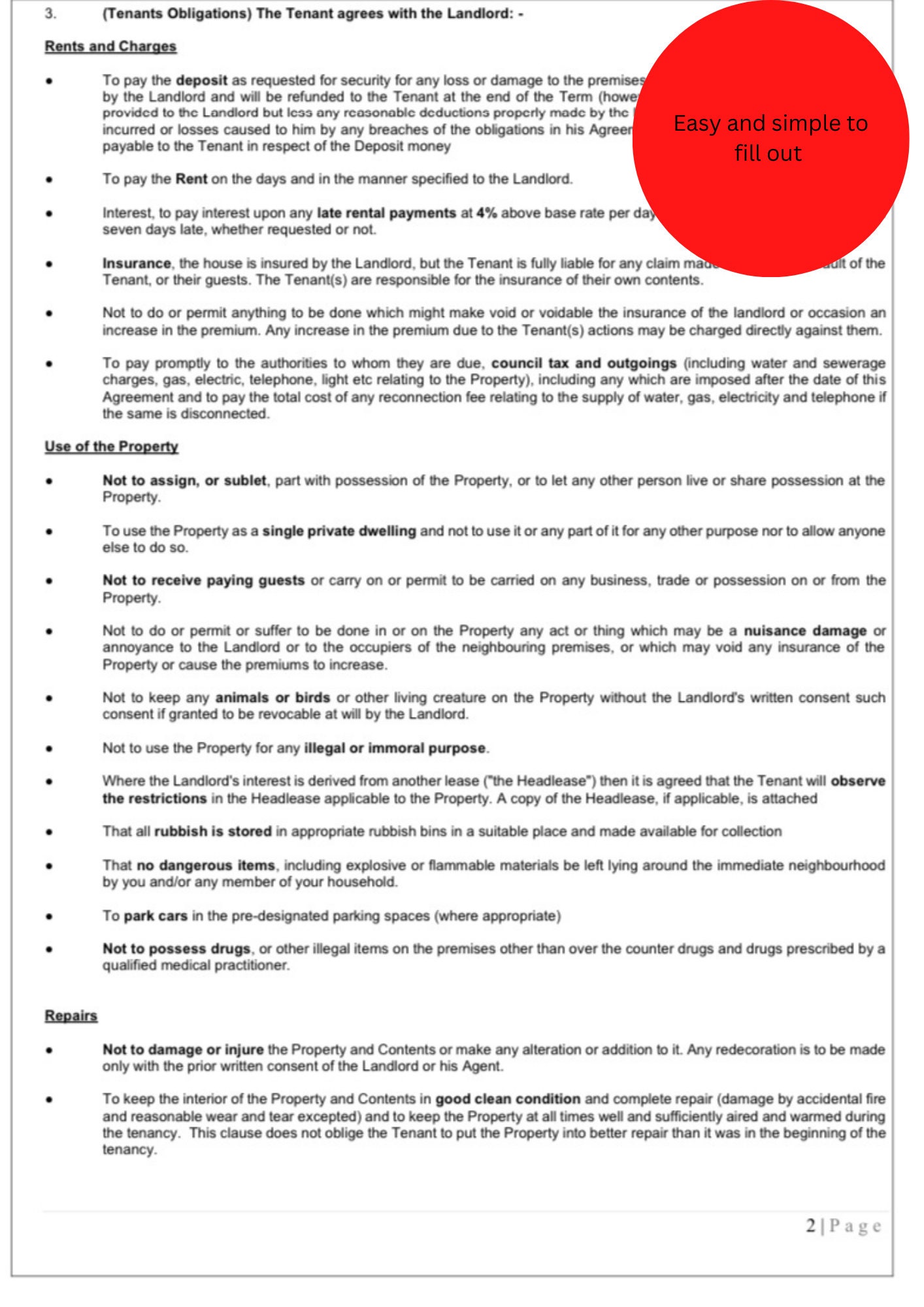 Rant Card Example Fully Editable Tenancy Agreement 2025 Rental Agreement Printable Easy ...