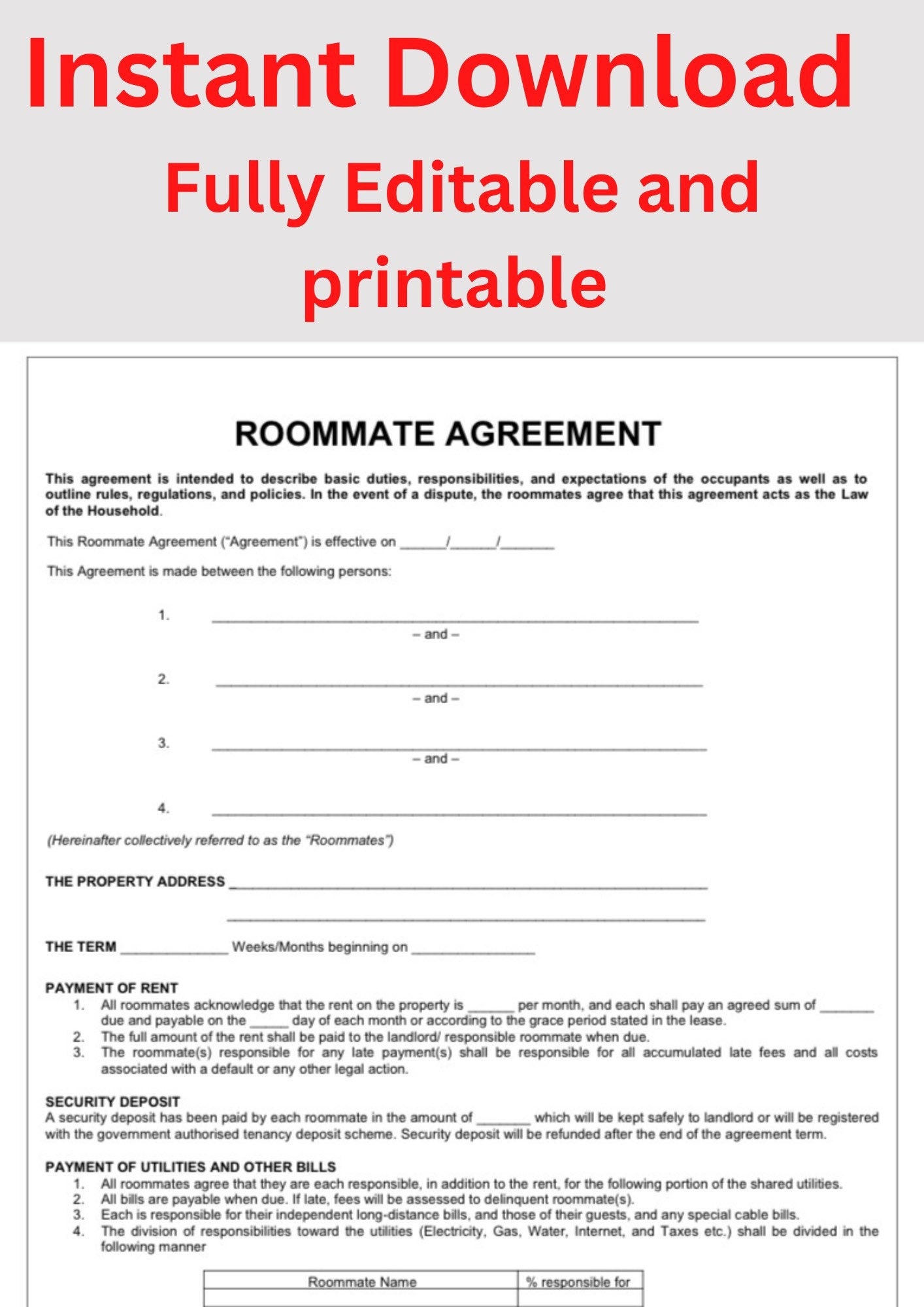 Fully Editable Roommate Agreement Template I Sharing Room/ Flat/house Agreement. Roommate Rental Agreement New 2023 - Etsy fully-editable-roommate-agreement-template-i-sharing-room-flat-house-agreement-roommate-rental-agreement-new-2023-etsy