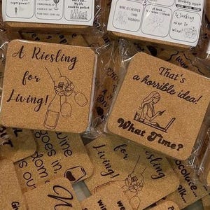 Funny Wine & Chocolate Cork Coaster Set: Humorous Drink Coasters, Set of 6