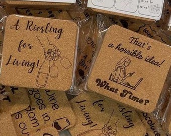 Funny Wine & Chocolate Cork Coaster Set: Humorous Drink Coasters, Set of 6