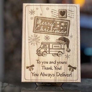 Gift for Mail Carrier - Thank You  -  Engraved Maple Wood Plaque - Delivery Driver Appreciation