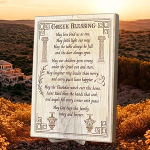 Greek House Blessing Plaque –Solid Maple "May Love Bind Us" Stand + Wall Hanger