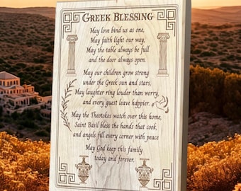 Greek House Blessing Plaque –Solid Maple "May Love Bind Us" Stand + Wall Hanger
