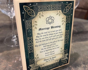 Celtic Marriage Blessing Plaque - Personalized Irish Wedding Gift, Shower, Choose Design and Size,