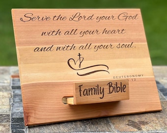 Personalized Cedar Bible Stand: Laser Engraved Scripture Display
