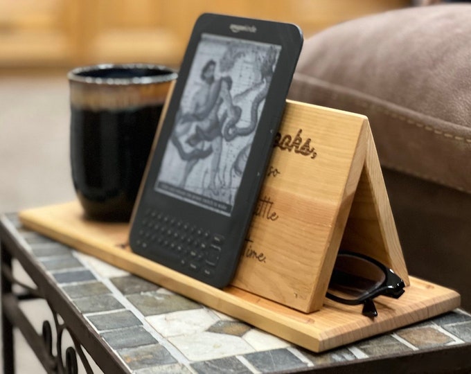 Cedar Book Valet: Laser Engraved Nightstand Organizer with Cork Coaster