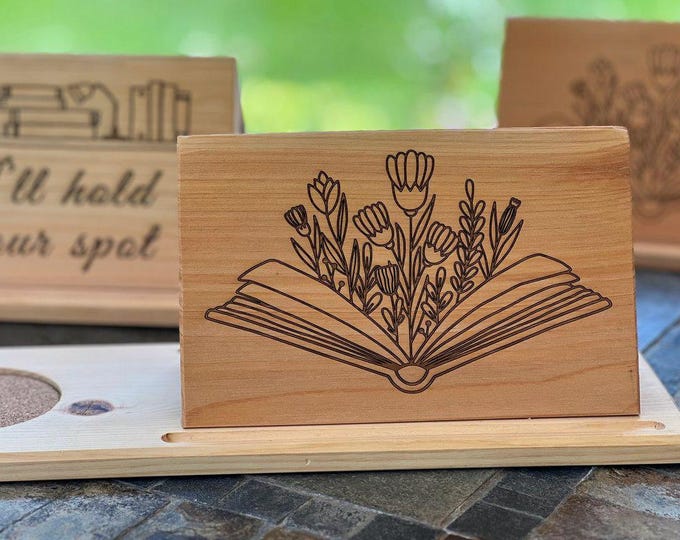 Cedar Wood Book Valet: Night Stand Book, Tablet, and Drink Holder