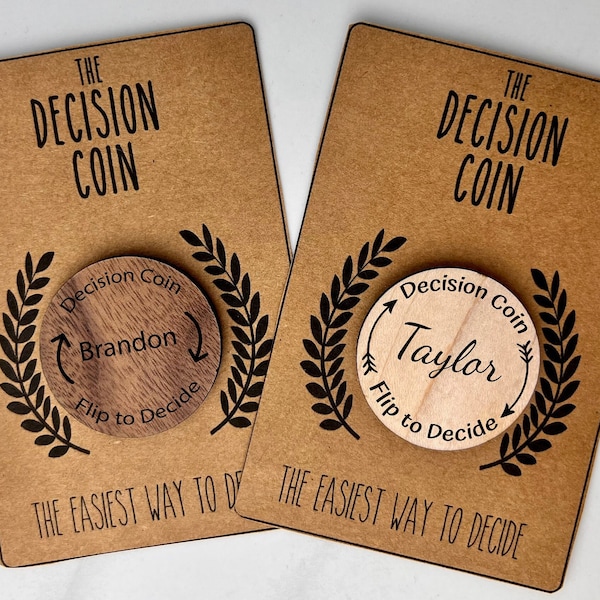 Personalized Decision Maker Coin | Argument Solver | Engraved | Couples Date Night | Flip Coin | 5th Anniversary Wood Gift | For Her/Him