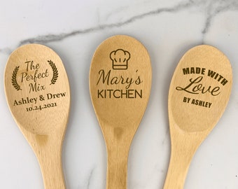 Cuchara de madera personalizada, regalo del día de la madre, regalo de cocina, cuchara de bambú grabada, regalo único, regalo de calentamiento de la casa, regalo de chef, gadget de cocina