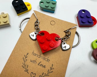 Initial Heart Keychain Set / Made With Genuine LEGO® /Split Ring / Matching Couple Gift Set / Best Friends / Gift Set / Custom LEGO Keychain