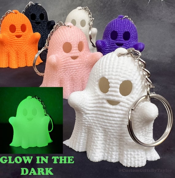 Cute Ghost Keychain | Crochet Texture | Happy Ghosts | Glow In The Dark | Halloween Keychains | Spooky Season | 3D Printed Plastic | Tiktok