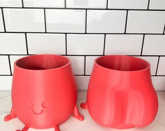 Glad leende söt rumpa och rumpa-planter i alla färger, kawaii, 3D-tryckt dekor, pennhållare, skrivbordsdekor, glad kruka, suckulenter, krukväxter