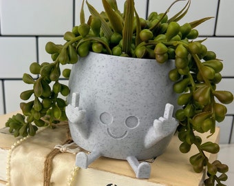 Middle Finger Happy Planter in ALL Colors! Kawaii Planter, Planter with Face, Planter with Middle Finger, Succulent Planter, Indoor Planter