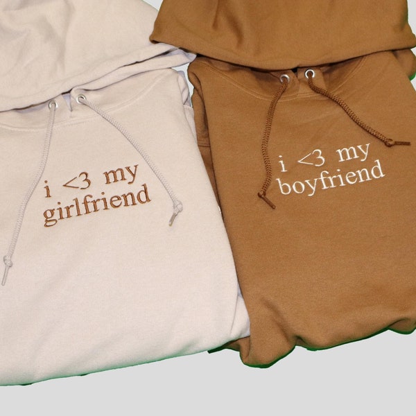 Embroidered I Love My Girlfriend Hoodie Sweatshirt, I Heart My Girlfriend Shirt, Valentine's Day, Valentine Gift,Boyfriend Shirt For Him,Her