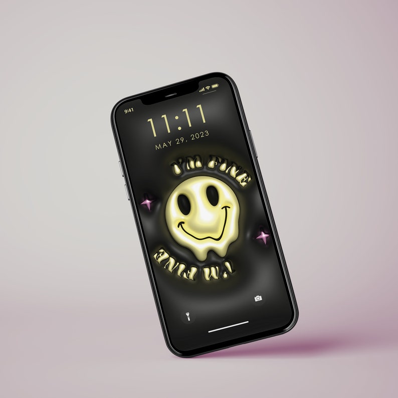 Black and Yellow 3D Phone Wallpaper, iPhone & Android Wallpaper, Lock Screen, Cute iOS Wallpaper, Digital Download, I'm Fine image 3