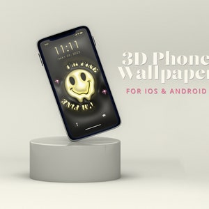 Black and Yellow 3D Phone Wallpaper, iPhone & Android Wallpaper, Lock Screen, Cute iOS Wallpaper, Digital Download, I'm Fine image 1