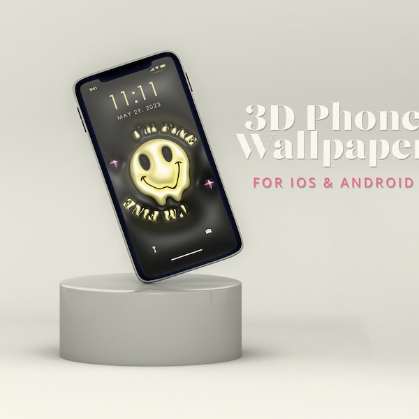 Black and Yellow 3D Phone Wallpaper, iPhone & Android Wallpaper, Lock Screen, Cute iOS Wallpaper, Digital Download, I'm Fine