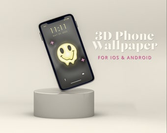 Cute Smiley Face 3D Phone Wallpaper, iPhone & Android Wallpaper, Lock Screen, Cute iOS Wallpaper, Digital Download
