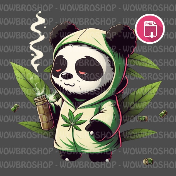 Stoned Panda, Weed Smoking Animal, PNG, Cannabis PNG, T-shirtontwerp png, Print On Demand Design, 420 Panda, Marihuana PNG
