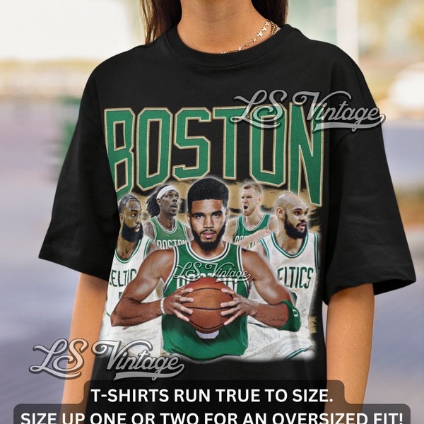 BOSTON Jayson Tatum Jaylen Brown Derrick White Jrue Holiday Kristaps Porzingis Shirt Vintage Graphic Tee Bootleg 90s Style Oversized T-Shirt