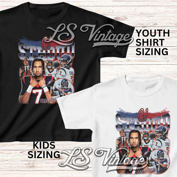 CJ Stroud Kids Shirt Youth Vintage CJ Stroud Graphic Tee Jersey 90s Bootleg Style T-Shirt Unisex Gifts for Boys and Girls