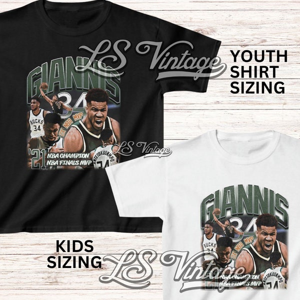 Giannis Antetokounmpo Kids Shirt Youth Vintage Giannis Graphic Tee Jersey 90s Bootleg Style T-Shirt Unisex Gifts for Boys and Girls