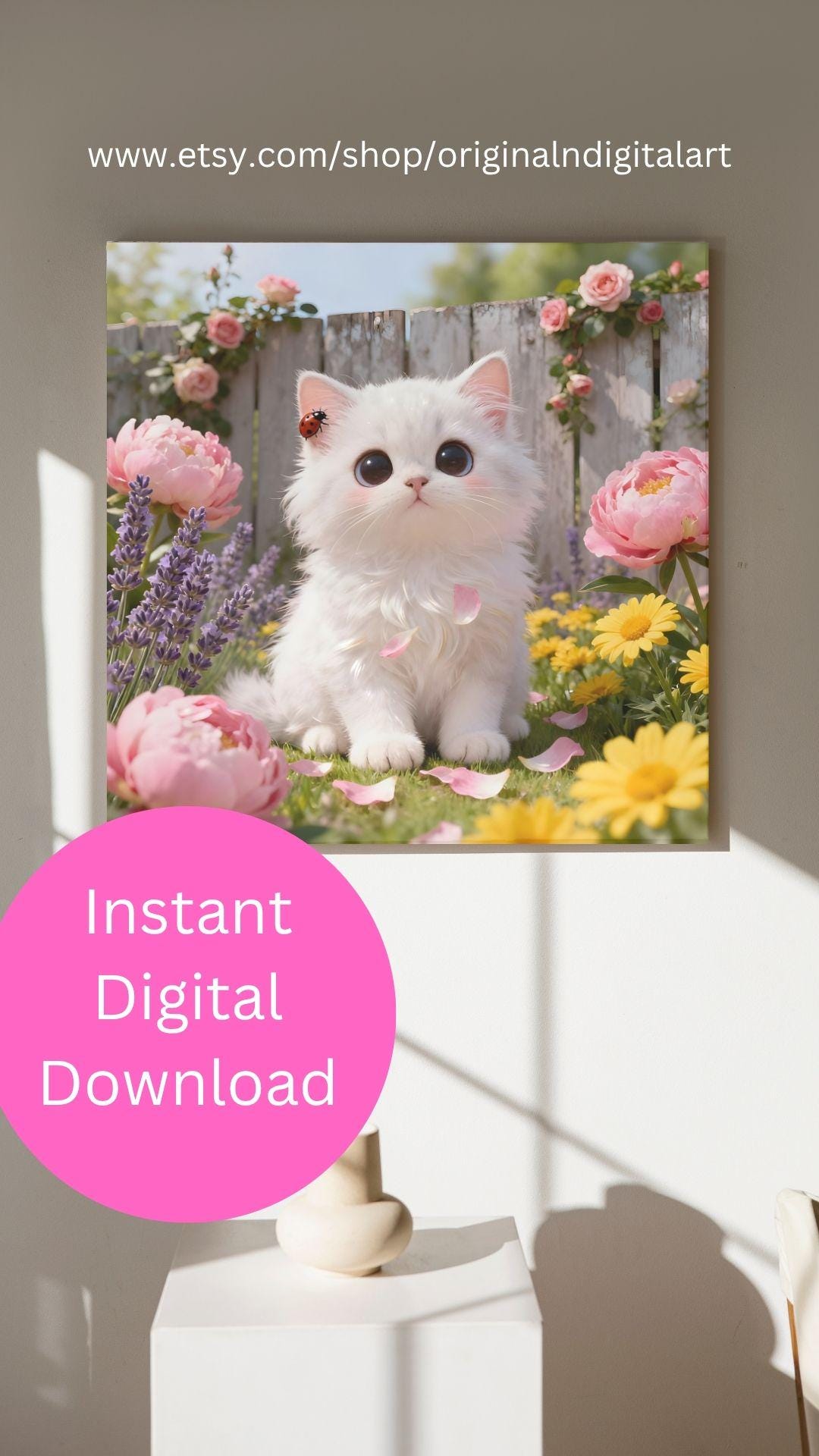 Kitten in Flower Garden Art Print: Adorable Nursery Decor (digital ...