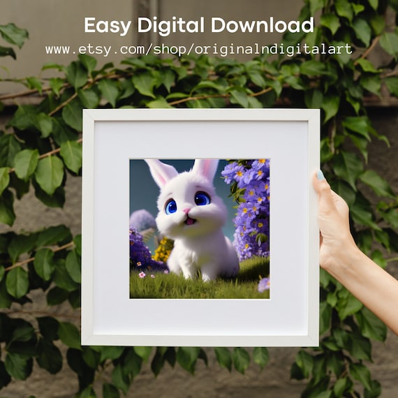 Cute Bunny AI Art Wall Art Wall Decor House Decor Perfect Gift AI Digital  Art Download adorable Fluffy Bunny in a Flower Garden 